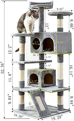Котешки Дърво, 52,76 Инча(ове) на Котешка Кула с Когтеточкой от Сизал, на няколко нива на Етажната собственост Cat Tree Tower