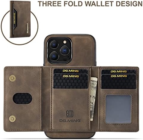 Калъф-джобен формат е Съвместим с iPhone 14 Pro Max, DG.МИНГ Премиум Кожен Калъф За телефон делото Магнитна Свалящ