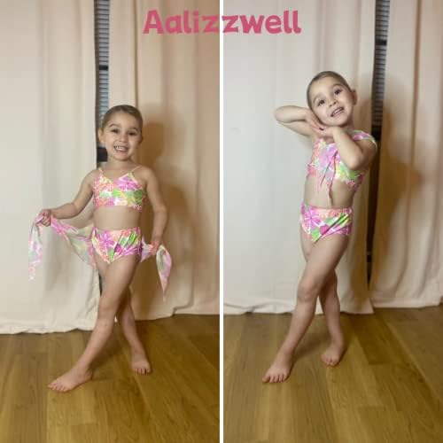 Aalizzwell/Комплект Бикини от 3 Теми за Малките Момичета, Регулируема Бански Костюм с Саронги, Плажна Полата-Наметало