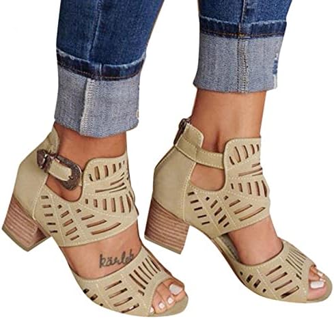 HUIHAIXIANGBAO дамски сандали на токчета, Дамски сандали в удобно танкетке с отворени пръсти каишка на глезена сандали