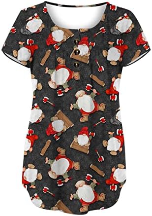 xipcokm/ Коледни Тениски за Жени, Ежедневни Блузи Копчета, Тениска с Къс ръкав и V-образно деколте, Прикрива Корема, Свободна