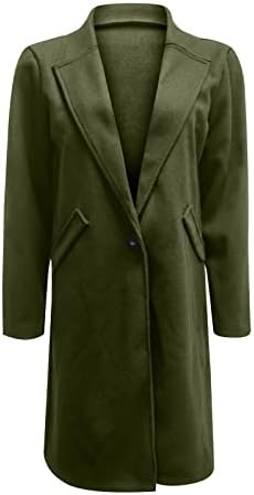 UODSVP Дамско палто Модна Студен Цвят С Дълги Ръкави И Ревери, Вълнена Копчета палто със средна дължина