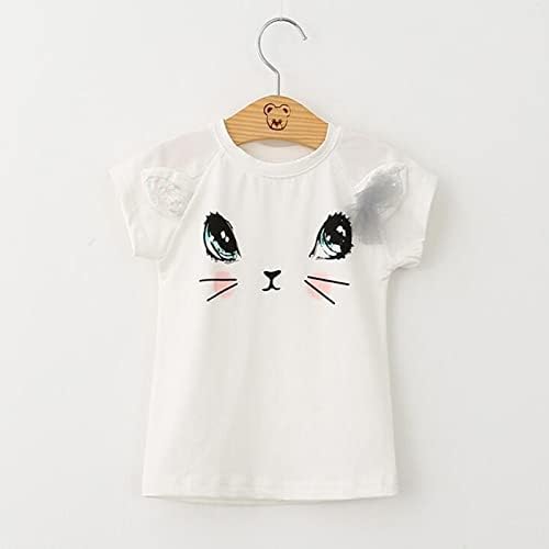 Рокля-поличка за момиченца, Хубава тениска с къси ръкави и котка за малко момиче, Топове, Поли, 2 броя, Ежедневни рокли
