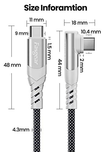 Fasgear 100 W USB Кабел C-USB C - 2 опаковки на 6 фута кабел за USB 2.0 Type C-Type C за PD 5A Бързо зареждане
