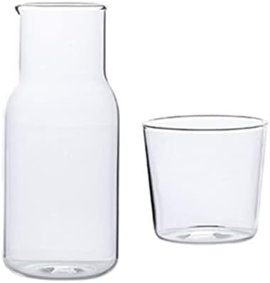 Cabilock Прозрачни Чаши Прозрачна утайка от Чаша Нощни Комплект за Вода с Чаша Стъклена Бутилка за Изплакване на Устата,