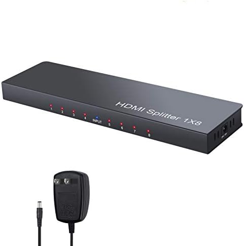 LiNKFOR Сплитер с храненето от HDMI 1x8 с адаптер на захранване 8 Портове HDMI Сплитер 4K Ultra при 30 Hz Поддръжка