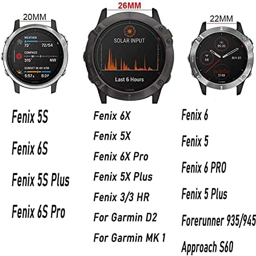 EEOM 26-22 ММ Силикон быстроразъемный Каишка за часовник Каишка за Garmin Fenix 6X6 6S Pro smartwatch Easyfit Каишка за китката Fenix 5X5 5S (Цвят: средно, размер: 20 мм Fenix 6S 5S Pro)