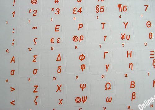 Гръцки с Оранжеви Букви Етикети на Клавиатурата Прозрачни за Компютри, ЛАПТОПИ, Настолни Клавиатури
