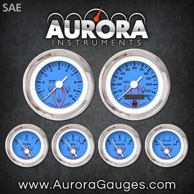 Комплект Aurora Instruments 1108 в тънка ивица синьо SAE 6 Калибри (бели реколта игла, хром пръстени за довършителни