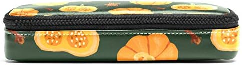 Оранжеви и Зелени Тикви Кожен молив случай, Чанта за Писалки с Двоен Цип, Чанта за Съхранение на Канцеларски Материали,