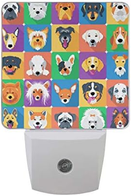 Naanle Комплект от 2 Кучета Икона Цветна Окото Плосък Дизайн Фигура на Куче Cartoony Стил Автоматичен Сензор LED От Здрач