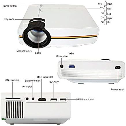 WALNUTA Upgrade Мини проектор 1080P 1800 Лумена Преносим LCD led проектор За домашно кино, съвместим с USB,