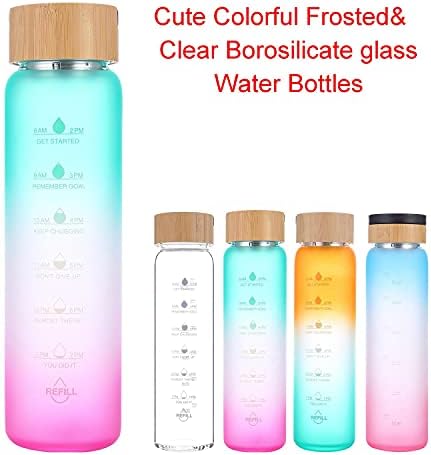 Стъклена бутилка за вода Xaeiglas обем 32 Мл, с Широко Гърло и Бамбук капак, Неопреновый ръкав, Мотивиране на Бутилки