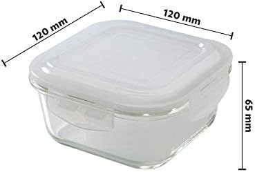 Комплект стъклени обяд кутии EFINITO от 3 теми, 320 мл, Офис Tiffin за микровълнова печка (12 x 12 x 6,5 см, прозрачен)