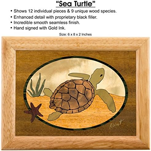 Дървена Ковчег за бижута MarqArt Sea Turtle - Ръчна изработка, САЩ - Несравнимо качество - Уникалност, две еднакви