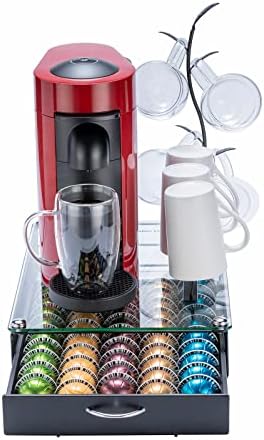 Райс плъх за притежателя на шушулки Nespresso Vertuo за съхранение на шушулки Vertuo Кутия за капсули за поставки за чаши след (50 шушулки)