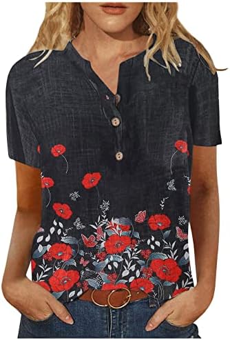 Дамски ежедневни модерна дамска риза с къс ръкав от памук и лен с принтом OVERMAL