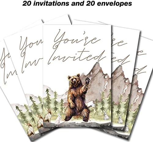 Комплект Покани на парти Woodland Baby Shower от 20 броя с Конвертами, Картички и покани Есенен Горска мечка,