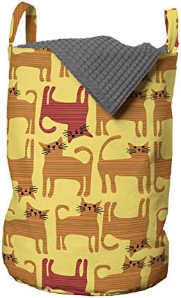 Чанта за дрехи с коте Ambesonne, Шарени Мандарина Модел под формата на животни, повтарящ Се модел на Котки в Карикатура