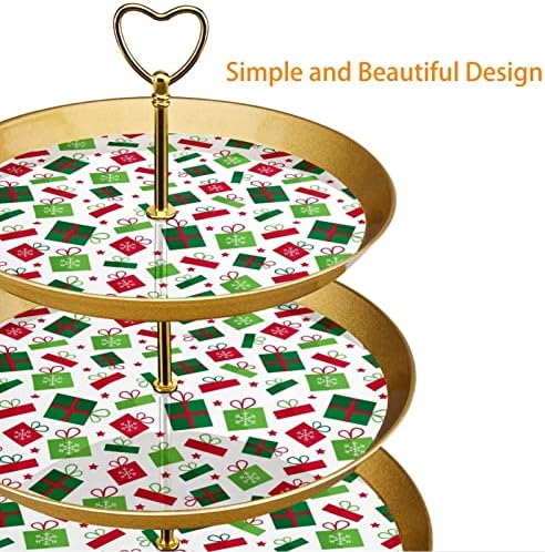 RATGDN 3-Нива Поставка за Торта, Кула за Показване на Коледни Десерти, Пластмасова Кръгла Титуляр за Кифли, Сервировочный
