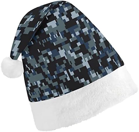 Коледна шапка с дигитален камуфлаж тъмно син цвят, мек плюшен шапчица Дядо Коледа, забавна шапчица за коледно новогодишната