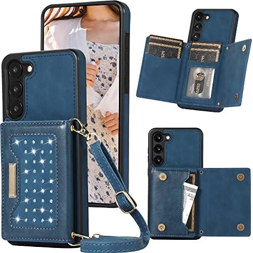 CCSmall за Samsung Galaxy S23 за Носене в чантата си през Рамо за жени, Лъскав Калъф за телефон от изкуствена кожа с RFID заключване,