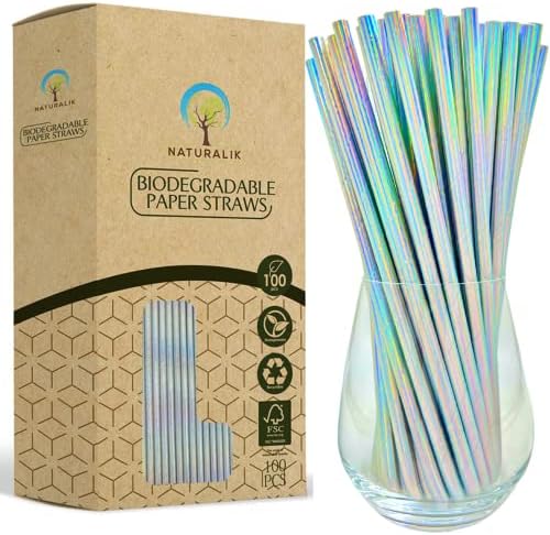Naturalik 100 опаковки Особено трайни переливающихся хартиени соломинок, биоразградими - Висококачествени екологично