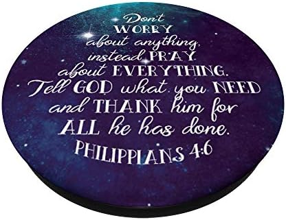 Не се притеснявайте, Слава Богу, Послание до Филипяни 4:6 Цитат от Библията Лилаво PopSockets PopGrip: Замяна дръжка