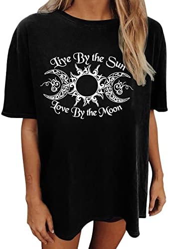 Дамски Модни Блузи 2023 Г., Реколта тениска с изображение на Слънцето и Луната, Y2k, Блузи, Лятна Ежедневни Риза-Туника,