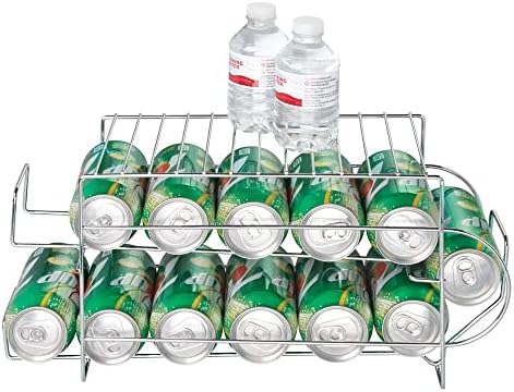 mDesign 2-Ниво Метален Жично Диспенсер за бутилиране / напитки и хранителни Кутии, Стелажи-Органайзер с Горния рафт за Кухненски килер, Плотове, кабинет - може да побере