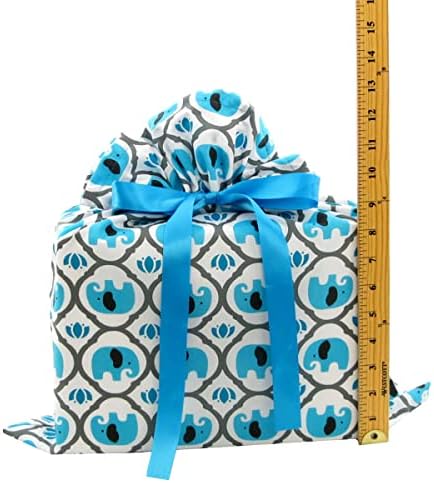 Подаръчен пакет от многократна употреба от плат Слоновете за детската душа, рожден Ден на дете или друг повод (тесни с ширина 6,5 см и височина 15 см, бирюзово-син)