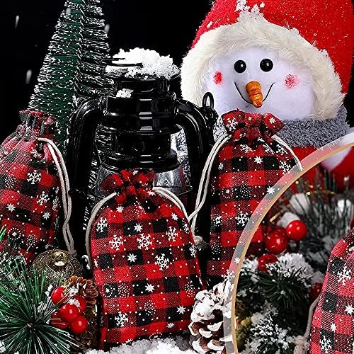 HubHnb 16 бр. Коледни Торбички от лен Чул с завязками за Бонбони, 5,5 x 4 инча 15 х 10 см, Коледни Торбички, Коледна чанта за Кенди Опаковки, Празнични Аксесоари за Рожден Ден