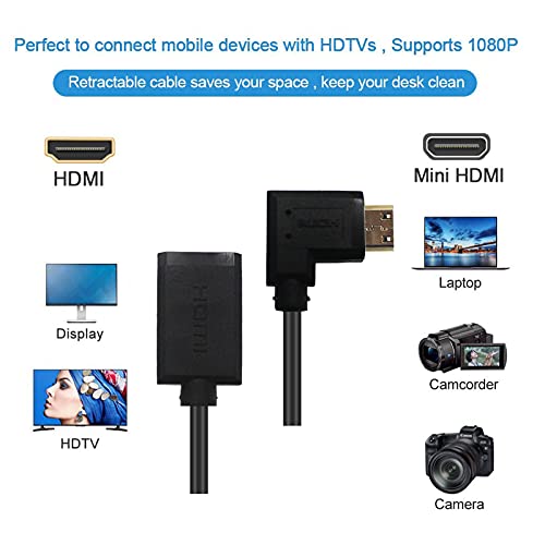 Кабелен кабел LOKEKE 4K със спираловиден конектор Mini HDMI-HDMI 2.0, стандартен HDMI конектор под ъгъл 90 градуса