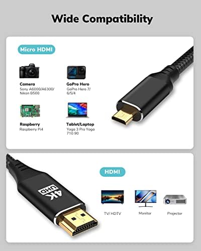 Кабел KELink 4K Micro HDMI-HDMI, 6 фута, 4K @ 60Hz HDMI-Mircro HDMI Кабел с алуминиеви оплеткой под формата на корпуса е Висока скорост 18 Gbit/s, 2K @ 165 Hz HDR 3D ARC е Съвместим с камерата на лаптопа, ?
