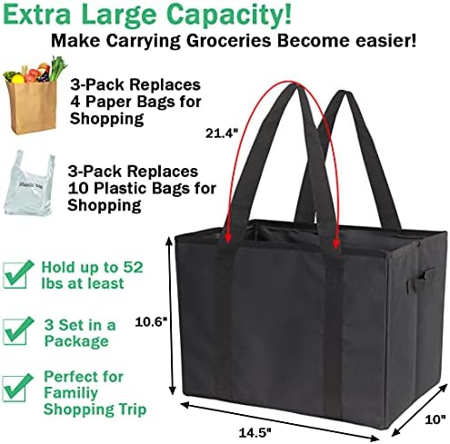 Многократна употреба за Хранителни стоки Чанти от 3 Опаковки, Сгъваема Чанта-кутия за пазаруване, Сгъваем Комплект за тежки