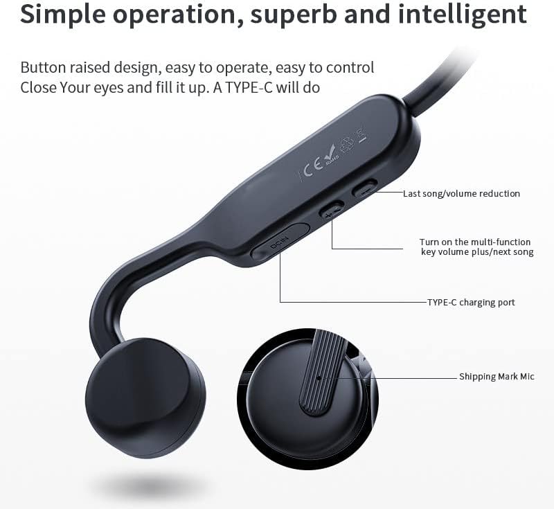 Водоустойчив Bluetooth Слушалки с костна проводимост, Спортни Слушалки, Безжична Сверхлегкая Слушалки (черен)