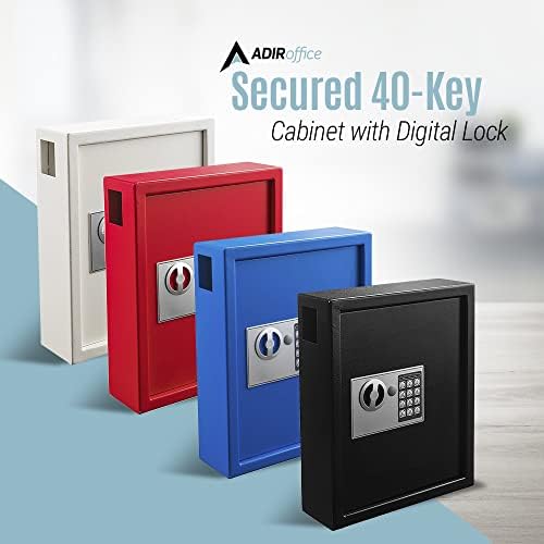 Защитен шкаф AdirOffice на 40 ключове с цифрова ключалка - Тънък кутия за съхранение на ключове на стената - Компактна стоманена