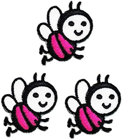 Умама Кръпка Комплект от 3 Мини Розова Пчела Карикатура Апликация Кръпка Bumblebee Бродирани Железни Ивици Занаят Декоративен
