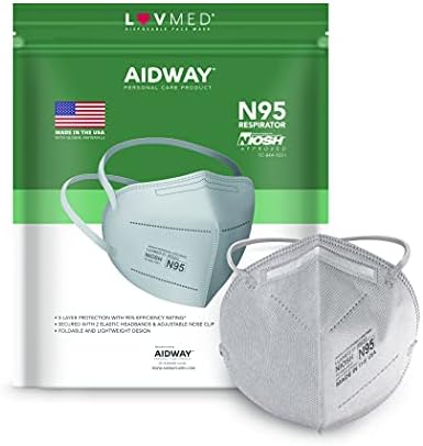 Респиратор Aidway N95 - Произведено в САЩ - Защита от прах и замърсители, намиращи се във въздуха - Еднократно