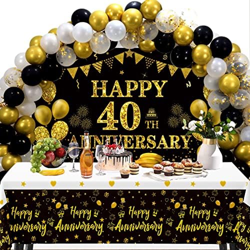 Бижута за 40-та годишнина от сватбата DARUNAXY, Голям Банер с 40-годишнината, 70x43 инча, 60 бр., балони с конфети от черното Злато, 2 бр. Покривки за честването на 40-годишнината