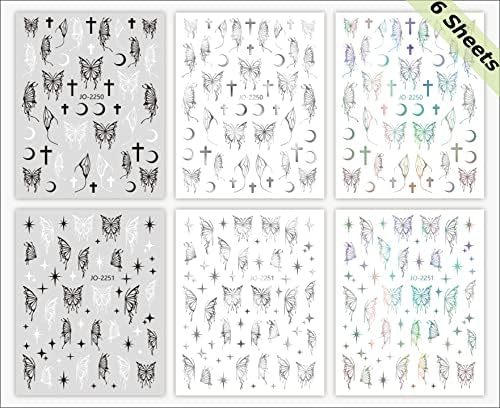 6 Листа Стикери за Дизайн на ноктите с пеперуди, Стикери, 3D, Выдалбливают Стереоскопическую Симфония, Лазерна Пеперуда, Самозалепващи