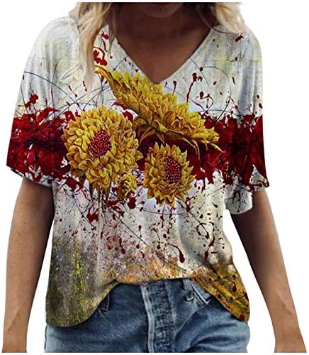Тениски Дамски Ежедневни Плюс Размер С красив Цветен Принтом Кръгъл Отвор Пуловер с Къс Ръкав Блузи, Ризи, Блузи