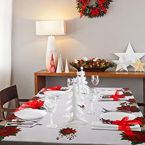 Коледни Покривки за маса с Пуансеттией, Найлонови Покривки за маса с Коледни цветове, за Еднократна употреба Правоъгълна