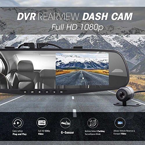 Огледало за обратно виждане Pyle Dash Cam - Рекордер с диагонал 4,3 , система за видео запис с две камери за задно