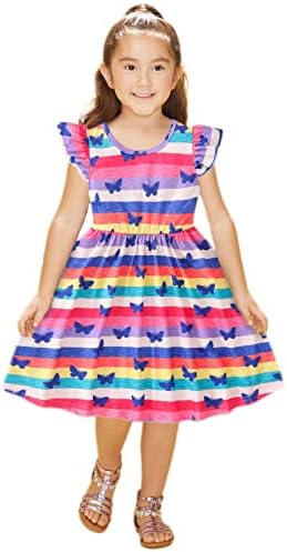 KAGAYD/ Празнична рокля за момиченца с дълъг ръкав-като и принтом Пеперуди от Анимационен герой в Лента, Летен Плажен Сарафан, Вечерни рокли (светло розово, 4-5 години)