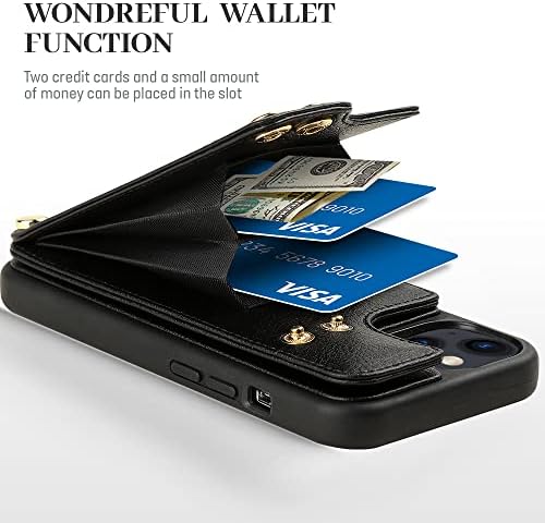 LAMEEKU е Съвместим с iPhone 13, една чанта-портфейл Magsafe, през рамо, Кожен калъф с държач за карти, Пръстен