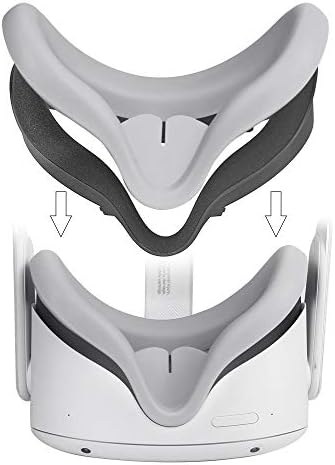 Нов силиконов калъф за лице HIJIAO (2 бр., черно + сиво) и защитен калъф за обектива за Oculus Quest 2, който предпазва от