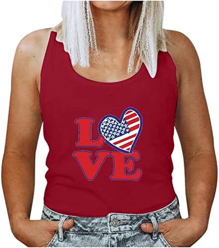 Дамски Ежедневни Върховете на Бретелях, Жена на Майк с Американския Флаг, Тениска с Флага на САЩ, Патриотични