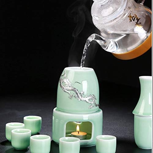 Набор от саке Lhh с грелкой, Керамични Чаши за саке, Традиционен набор от горещо саке от керамика, с подарък кутия Опаковка с 7 бр. Включва 1 чиния, 1 Купа за подгряване, 1
