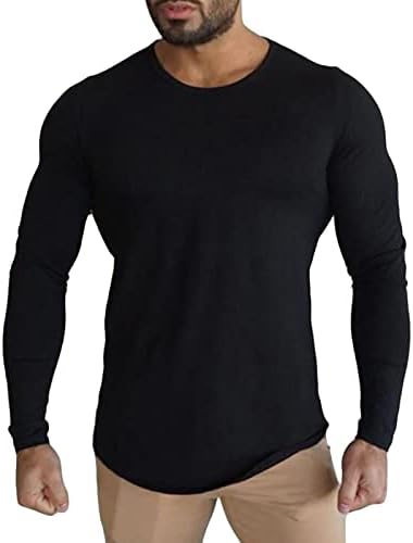 Мъжки блузи с кръгло деколте, Терморубашки обикновена засаждане с дълъг ръкав, Ежедневни Обикновен Потник, Пуловер, Тениска